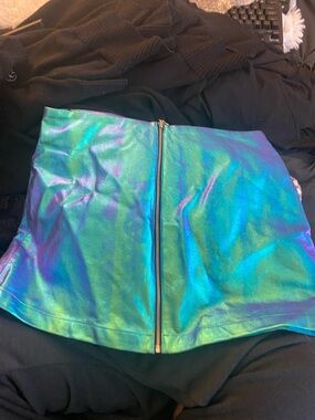Forever 21 Iridescent Blue-Green-Purple Zip-Front Mini Skirt
